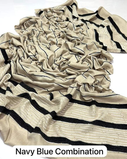 Ladies Velvet Stripe Pashmina Wool Shawl - Luxurious Soft Winter Wrap