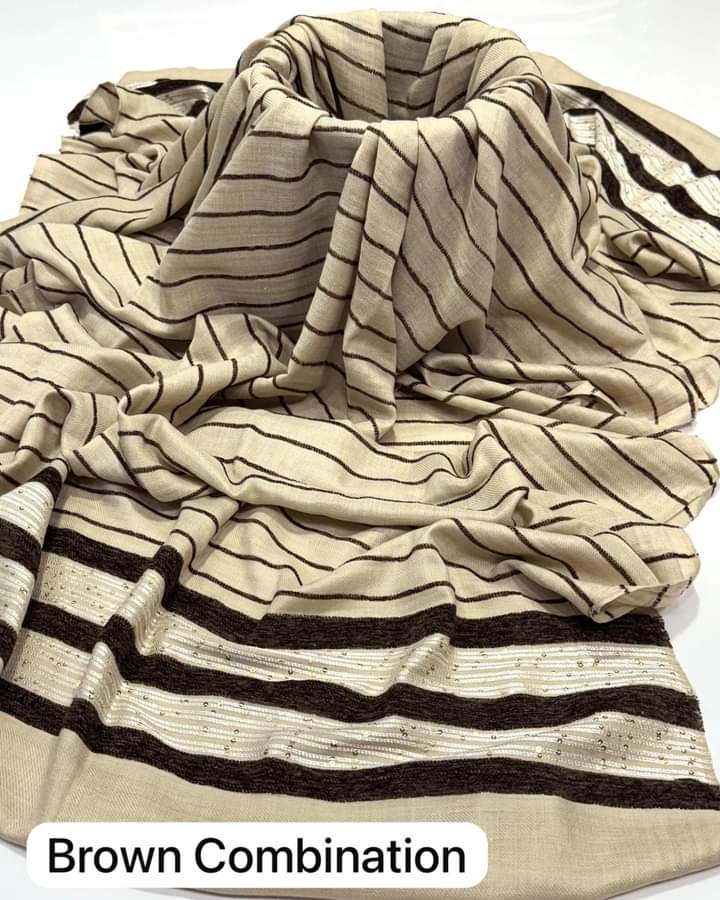 Ladies Velvet Stripe Pashmina Wool Shawl - Luxurious Soft Winter Wrap